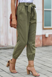 Green Solid Color Frock-style Pants with Belt