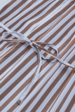 Brown Striped Spaghetti Straps Mini Dress with Tie