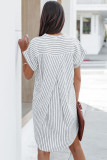 Gray Short Sleeves Striped Shirt Dress
