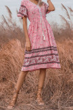 Bohemia Style Pink Floral Print Dress Unishe Wholesale