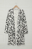 White Leopard Print Open Front Pocketed Cardigan