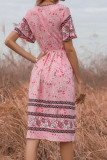 Bohemia Style Pink Floral Print Dress Unishe Wholesale