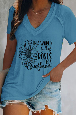 In The World Full Of Roses Be A SunflowerV Neck Graphic Tee