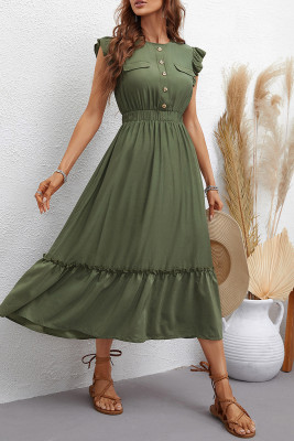 Green Button Down Short Sleeve Long Dress Unishe Wholesale