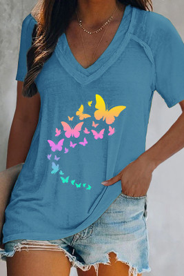 Flying Butterflies V Neck Graphic Tee