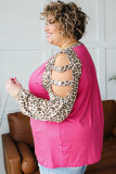Plus Size Ladder Hollow-out Cheetah Sleeve Top