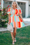 Multicolor Color Block Ruffled Elastic Waist Mini Dress