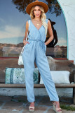 Sky Blue Pocketed Chambray Sleeveless Jumpsuit