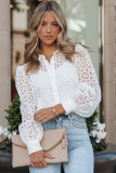 White Crochet Lace Hollow-out Turn-down Collar Shirt