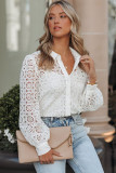 White Crochet Lace Hollow-out Turn-down Collar Shirt