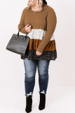 Plus Size Knit Dotted Print Tiered Top with Ruffle