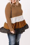 Plus Size Knit Dotted Print Tiered Top with Ruffle