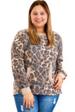 Plus Size Leopard Pullover Top with Pocket