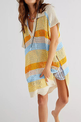 Color Block Stripe Collar Knit Kimonos