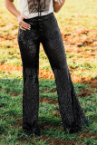 Black Sequins High Waist Flare Pants