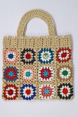 Crystal Color Block Fringe Decor Crochet Bag MOQ 3PCs 