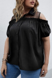 Black Sheer Fabric Splicing Button Down Plus Size Top