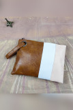 Color Block Zipper PU Handbag MOQ 3pcs