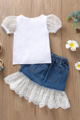Girls Lace Top And Denim Shorts Two Pieces Set Unishe Wholesale