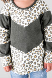 Black Kids Waffle Knit Leopard Patchwork Top
