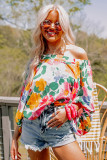 White Water Painting Flowers Sexy Off Shoulder Top