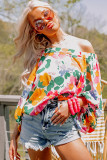 White Water Painting Flowers Sexy Off Shoulder Top