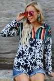Multicolor Cow Print Serape Patchwork Half Zip Sweatshirt