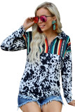 Multicolor Cow Print Serape Patchwork Half Zip Sweatshirt