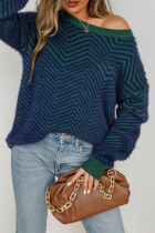 Two Tone Chevron Hairy Pullover Sweaters