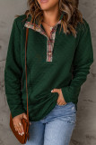 Green Geometric Texture Plaid Trim Sweatshirt