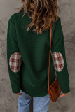 Green Geometric Texture Plaid Trim Sweatshirt