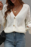 Hollow Out Sleeve Open Front Button Knit Cardigan
