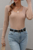 Button Sleeves Square Neck Knit Sweaters