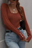 Button Sleeves Square Neck Knit Sweaters