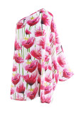 Rose Pink One Shoulder Floral Print Kimonos