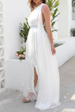 White One Shoulder Sleeveless Split Prom Dress