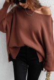 Plain Hem Side Split Knit Pullover Sweater 