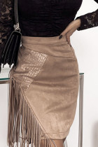 Suede Leather Tassel Patchwork Skirts
