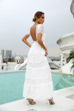 White Lace Crochet Patchwork Tiered Long Dress 