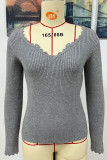 Plain V Neck Knitting Pullover Sweater