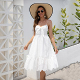 White Backless Hollow Knot Dress