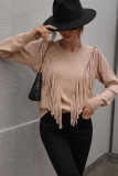 Hollow Out Sleeve Tassle Knit Sweater 
