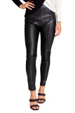Black Exposed Seam Detail Faux Leather Pants