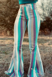 Multicolor Striped Frayed Edge Flare Jeans