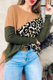 Multicolor Leopard Color Block Long Sleeve Knit Top