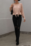 Hollow Out Sleeve Tassle Knit Sweater 
