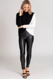 Black Exposed Seam Detail Faux Leather Pants