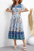 Bohemia Vintage Tiered Short Sleeve Flower Dress 