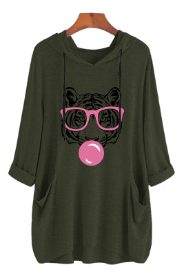 Tiger, tiger with glasses bubble gum, Cricut, funny Wild Animal head Print Pockets Hooded Dress Unishe Wholesale