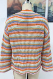 Colorful Stripes Colorblock Hollow Out Knitting Pullover Sweater